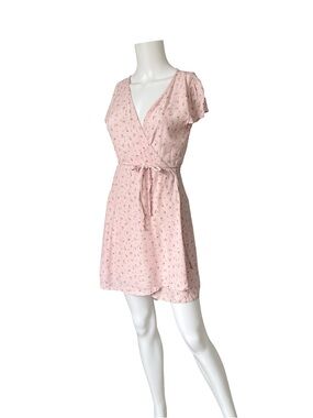 Brandy Melvilly Pink Floral Mini Wrap Dress Short Sleeve Summer Soft Girl